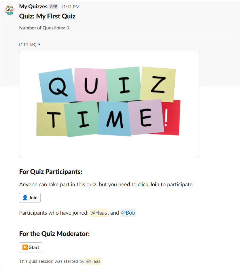 Interactive Quiz Start